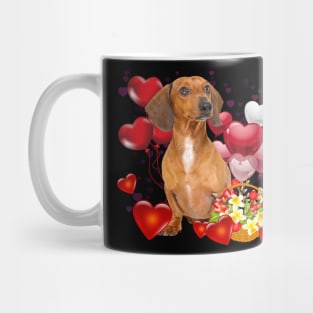 Cute Dachshund Dog With Heart And Flower Valentine Mug